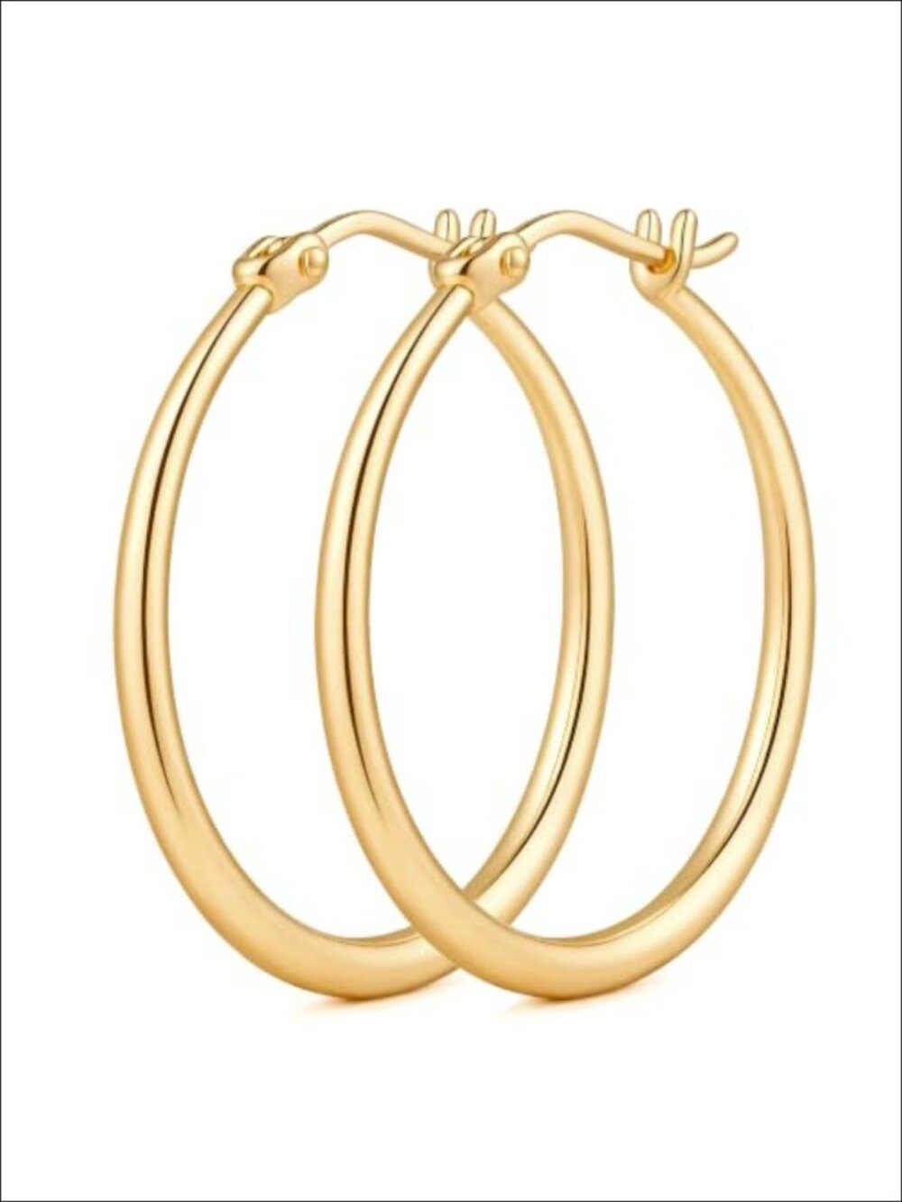 14k Gold Plated Hoop Earrings Large Lightweight Latch Back
